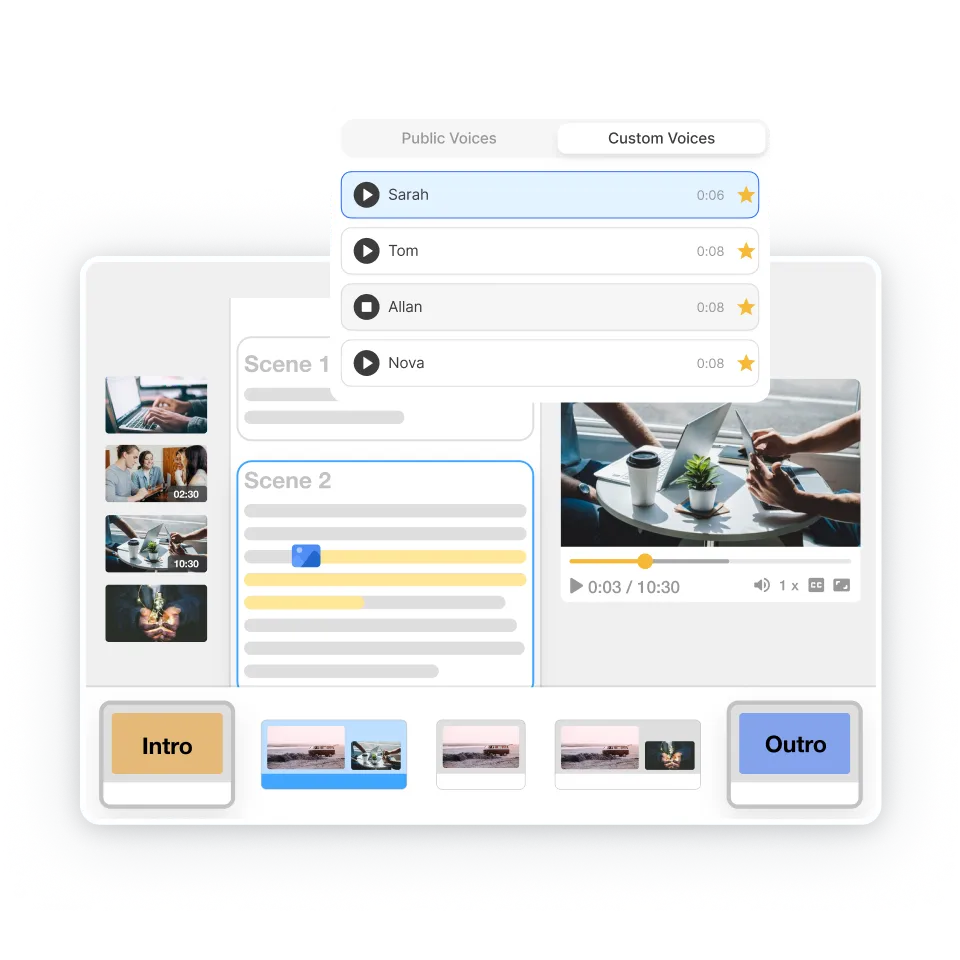 Visla auto‑arranges slides into scenes with narration for a flipped classroom video